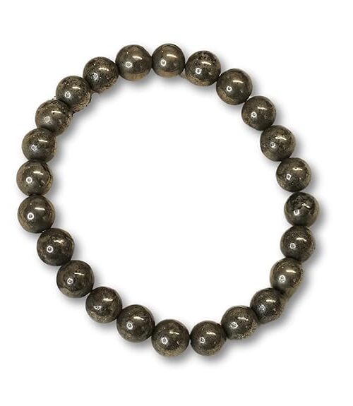 Ruchie's Natural Pyrite Beaded Stretch Bracelet, 10mm Round Beads, Dark Grey