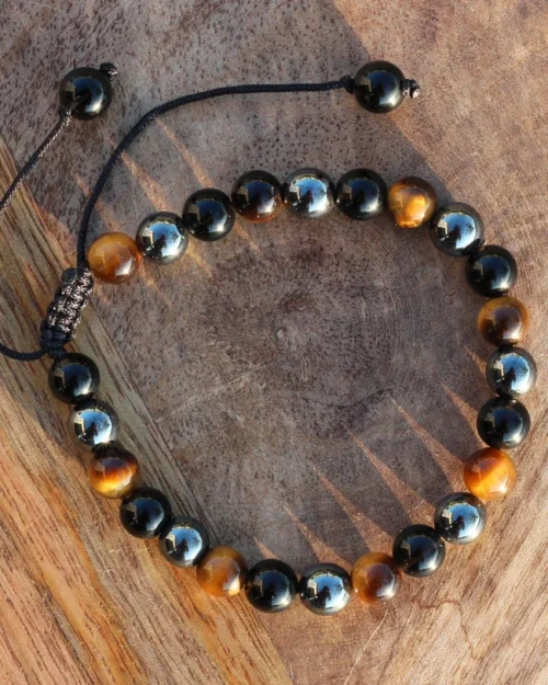 Women's triple protection pearl bracelet, natural stone, adjustable bracelet